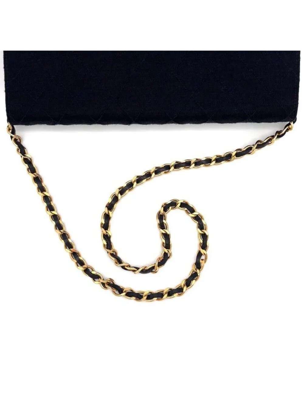 Chanel Quilted Cotton Chain Shoulder Bag Navy Gold